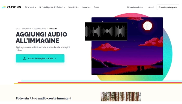 aggiungere musica a foto con kapwing