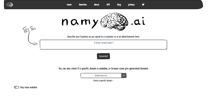 generatore di nomi IA per dominio Namy