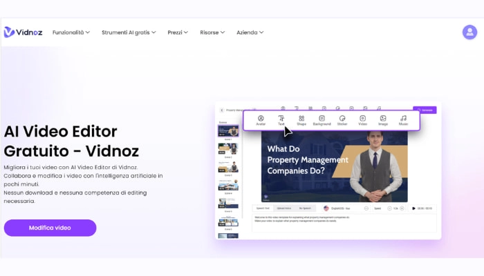 ai video editor gratuito di vidnoz