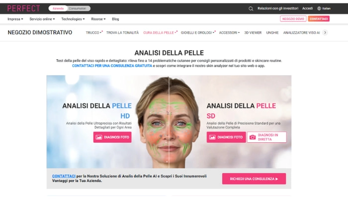 analisi della pelle ai con quiz perfectcorp