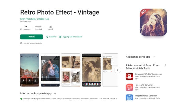 app filtro vintage retro photo effect