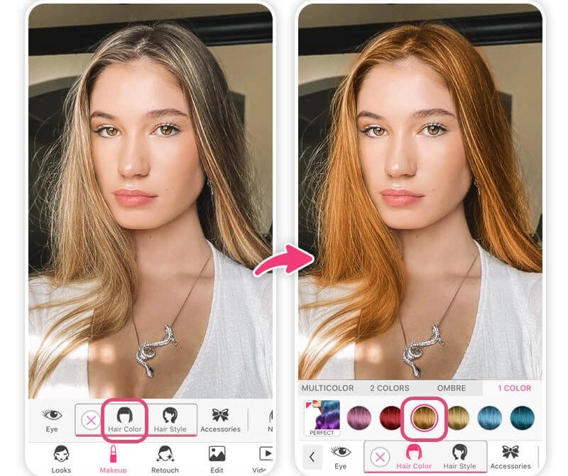 cambiare colore capelli-youcam makeup