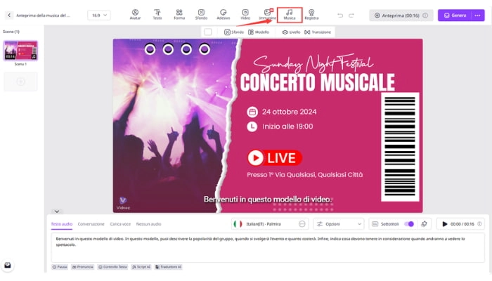 carica la foto e scegli la musica