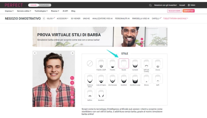 carica la tua foto su perfect per applicare il filtro senza barba