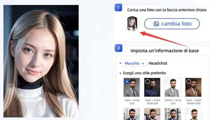 carica una foto per creare un headshot linkedin