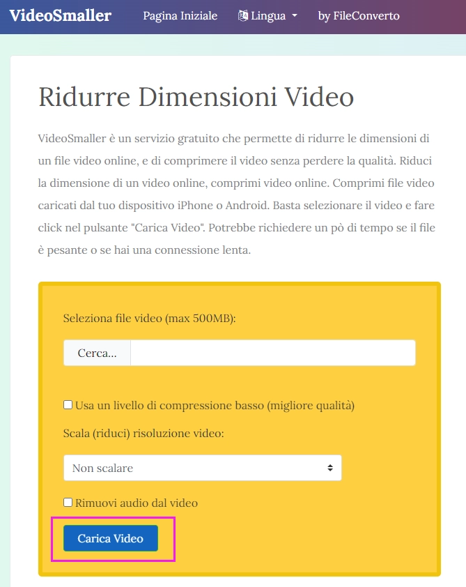 compressione video online - videosmaller