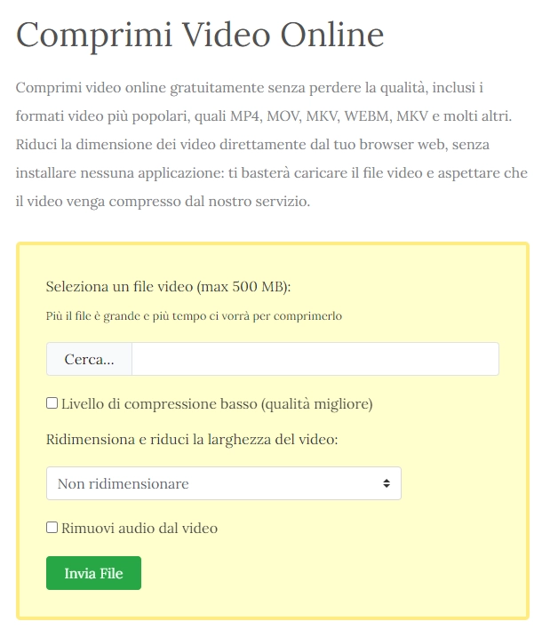 compressione video online - comprimerevideo