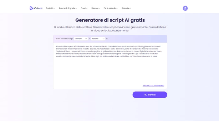 come descrivere un generatore di script foto video ai