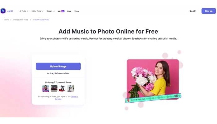 come mettere musica su foto con lightx