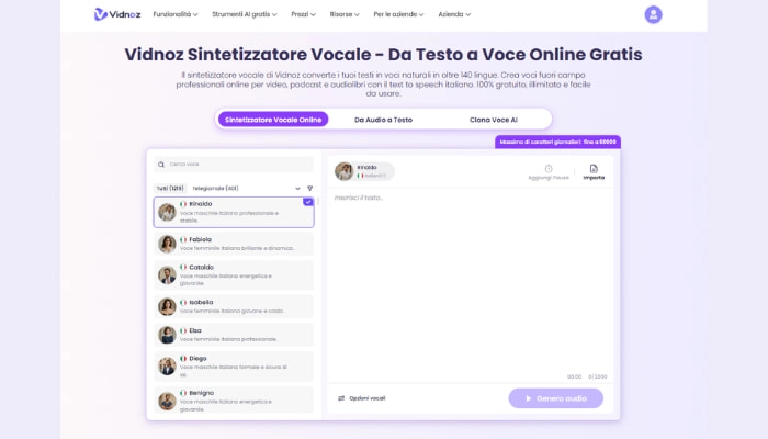 convertire testo in voce vidnoz ai