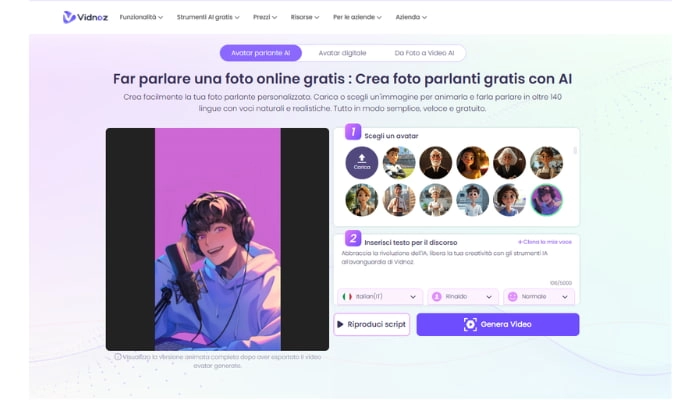 crea personaggi ai con piattaforma vidnoz