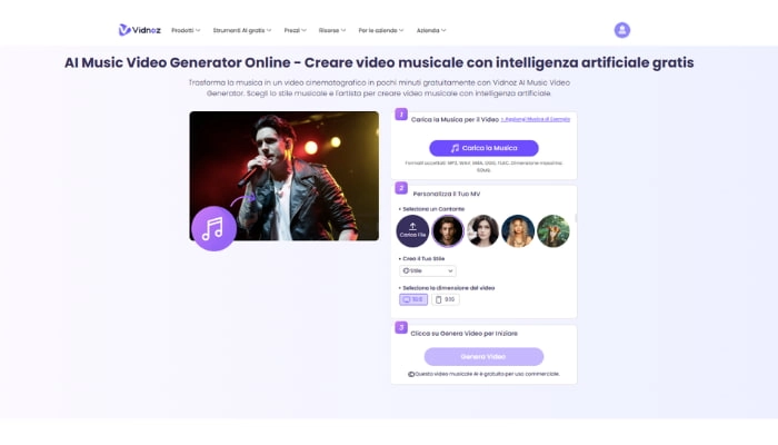 crea video musicali ai straordinari con vidnoz
