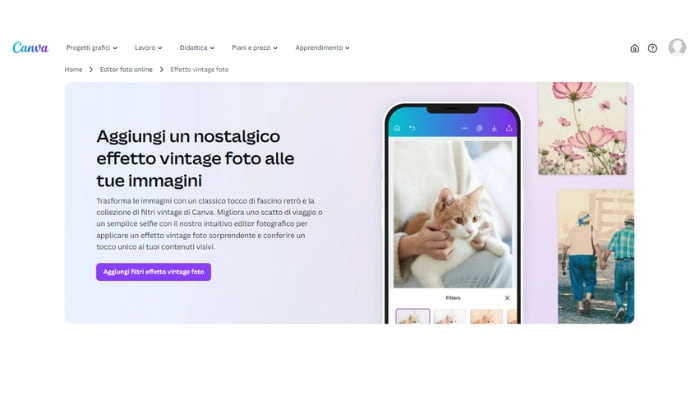 effetto vintage foto canva