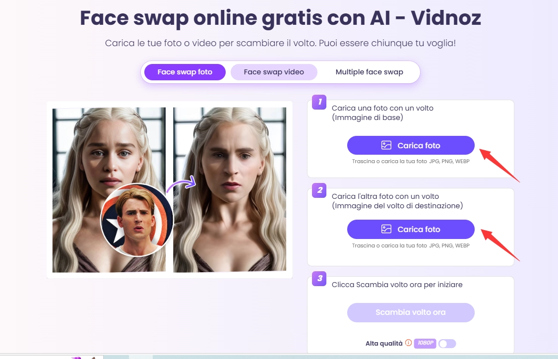 esegui face morph online con vidnoz ai