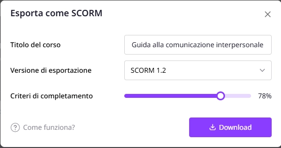 esporta come scorm resulat