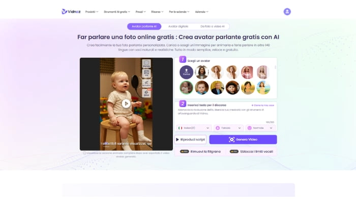 fa foto invecchiata con vidnoz avatar parlante ai