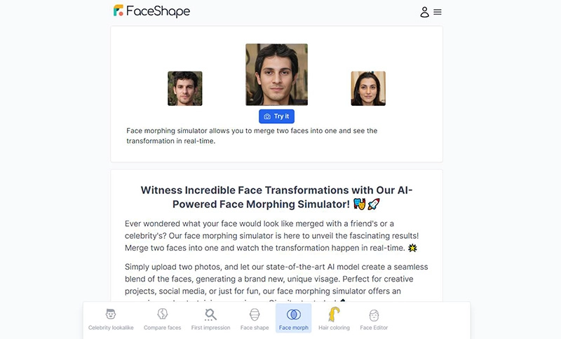 faceshape free face morph online