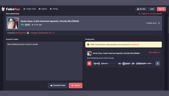 fakeyou text to speech italiano voce babbo natale