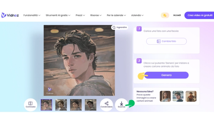generare foto effetto cartone animato Vidnoz