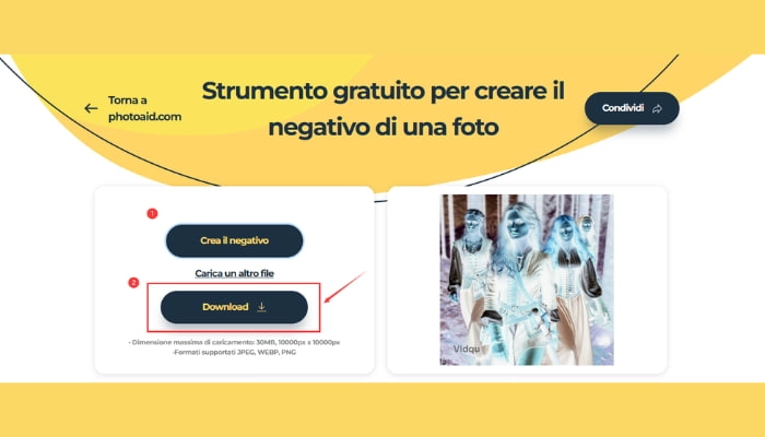 photoaid passo per invertire colori foto online