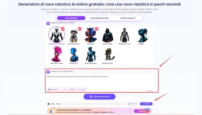scarica della voce del robot con vidnoz