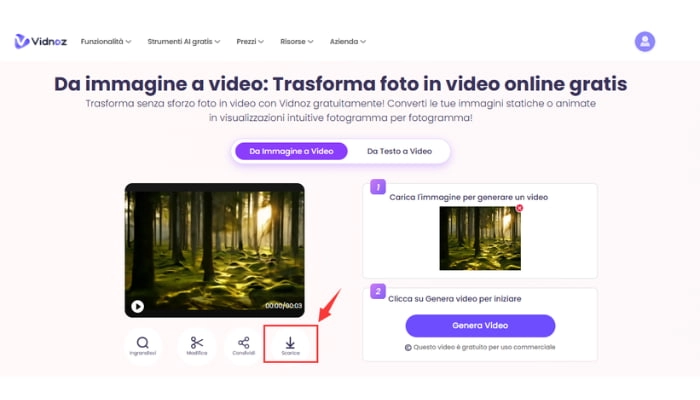 scarica video generato da vidnoz image to video
