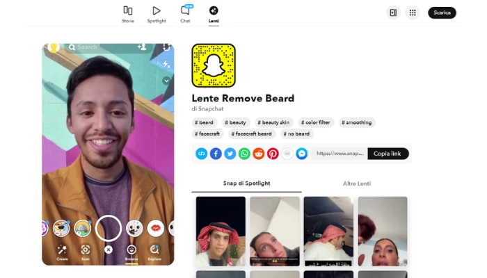 snapchat filtro senza barba