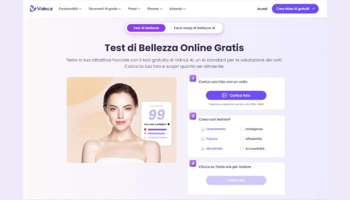 test della forma del viso con vidnoz test di bellezza