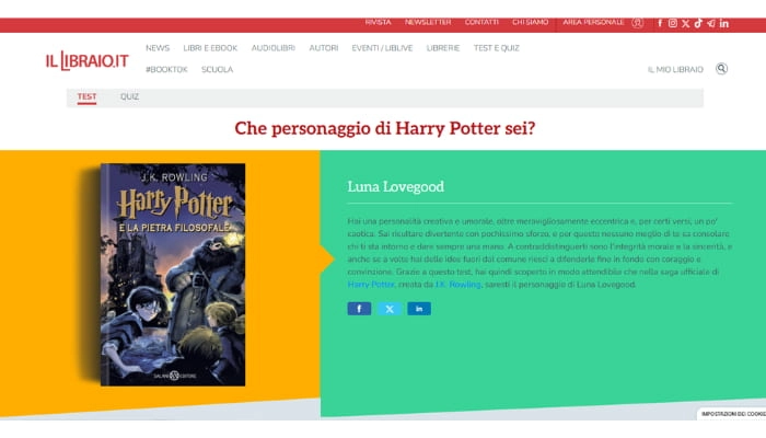  test di harry potter personaggio risultato del controllo 