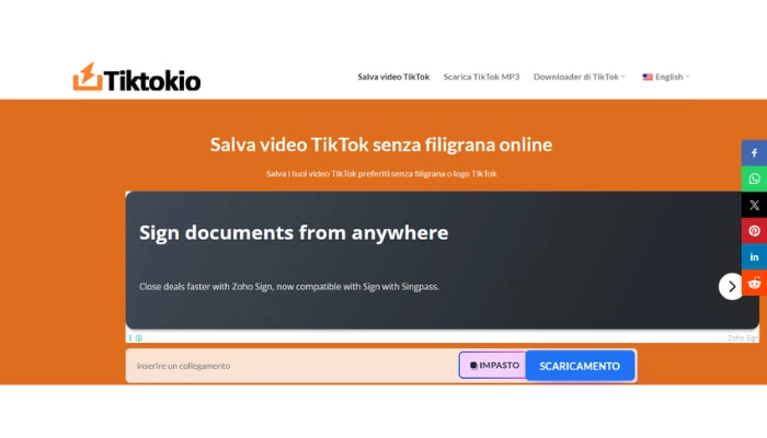 tiktokio salva tiktok senza filigrana online