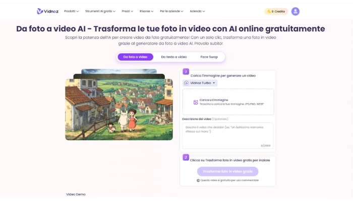 trasforma una foto in un video con vidnoz