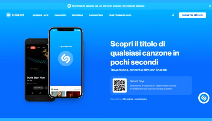 trova titolo canzone online con shazam