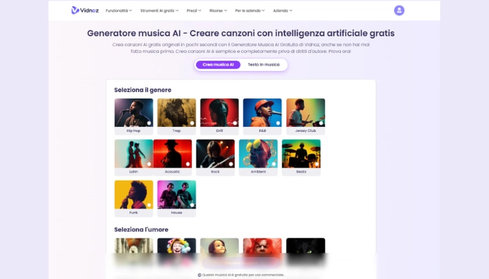 vidnoz ai generatore di musica per creare canzone