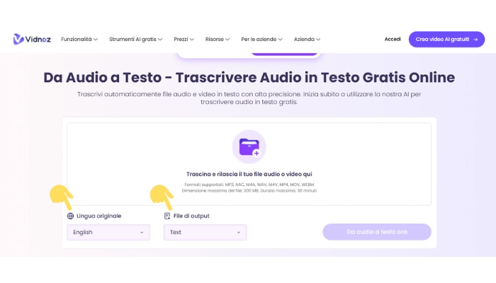 Vidnoz da audio a testo avviare trascrizione