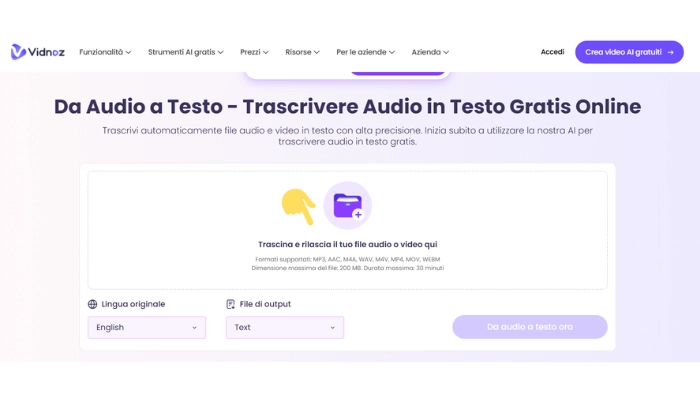 Vidnoz da audio a testo importare file