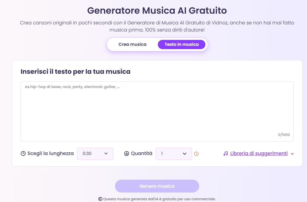 vidnoz per trasformare il testo in musica