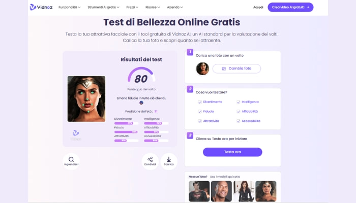 vidnoz test di bellezza risultato