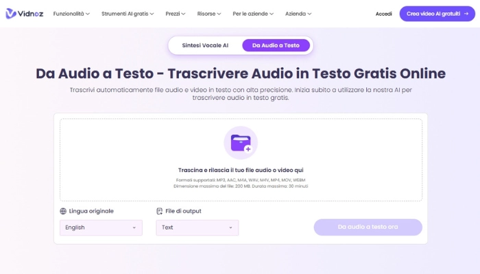 Vidnoz trascrivere audio in testo