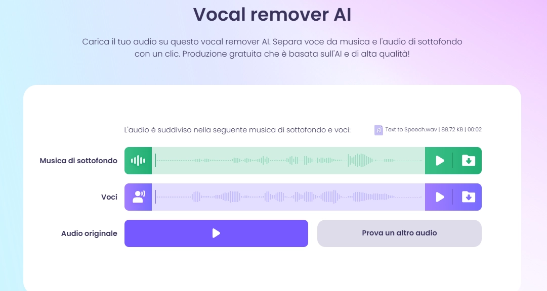 voce separata dalla musica con vidnoz